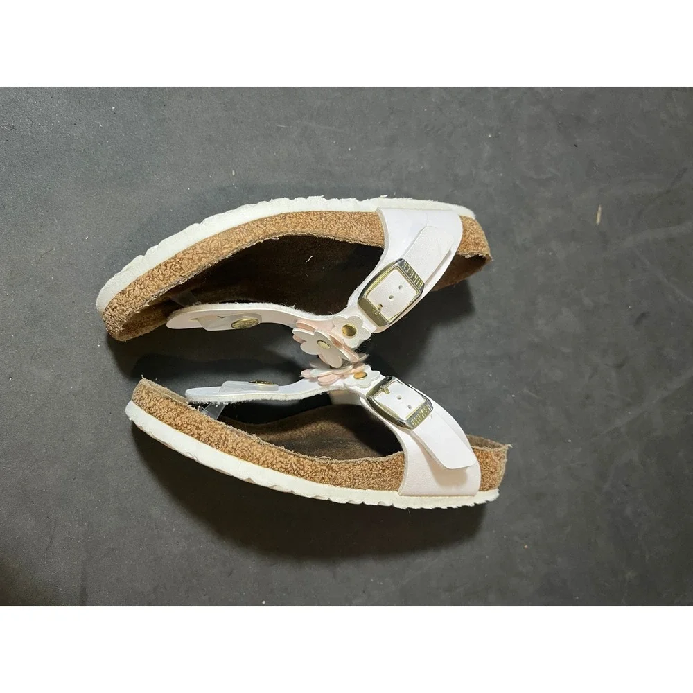 Birkenstock Gizeh Sandals Kids Size 30 White Floral Cork T-Strap Buckle Shoes